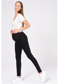 Resim Busa Hamile Esnek Karın Bantlı Skinny Termal Kot Pantolon Siyah-siyah 