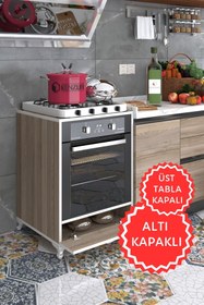 Resim Kenzlife Ankastre Modülü Kabini Krom Crd Fırın Ocak Dolabı Kapaklı Ayaklı Sabit Tabla 