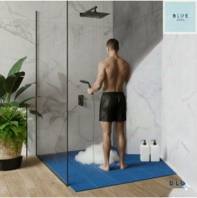 Resim Blue Home Banyo Duş Havuz Kapı Önü - Kare Petek Mat Kaymaz Kaydırmaz Pvc Paspas Gri En : 90cm. MAVİ 