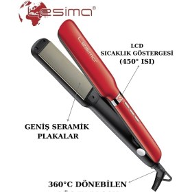 Resim Kırmızı 450 Derece Isı Saç Şekillendirici ve Düzleştirici Maşası 