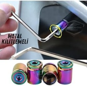 Resim Kilitlemeli Sibop Kapağı Alyanlı Sibop Kapağı Araba Motosiklet Bisiklet Metal Sıkmalı Bukalemun 4 Lü 