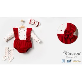 Resim Çayzen Kız Bebek Kalpli Romper ( Bandana Çorap ) Aksesuarlı 2068 