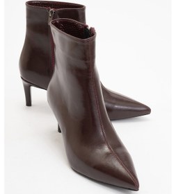 Resim Noya Bordo Cilt Sivri Burun Kadın İnce Topuklu Bot Bordo 