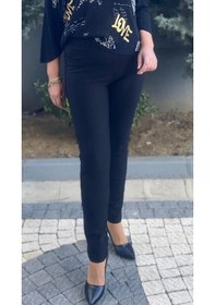 Resim Mia Butik Kadın Siyah Punto Yanları Taş Detaylı Pantolon Siyah 