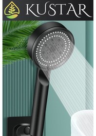 Resim Kustar 5 Fonksiyonlu Spray Modlu Siyah Duş Başlığı Yumuşak Soft Akış Modlu Duş Başlığı Siyah 