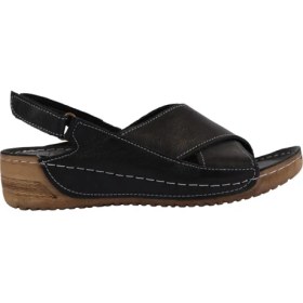Resim Napa Shoes Hakiki Deri Çapraz Bantlı Arkadan Ayarlı Rahat Taban Dolgu Topuk Kadın Sandalet NAPA-311 