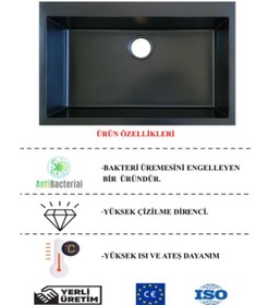 Resim Öztaş ÖZ-78s Granit Mutfak Eviye Siyah Tek Gözlü 50 x 78 CM 