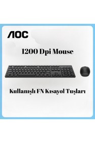 Resim Aoc KM300 Kablosuz Klavye Mouse Seti - 2.4GHz, 1200 DPI, Sessiz Yazım, FN Kısayol Tuşları 