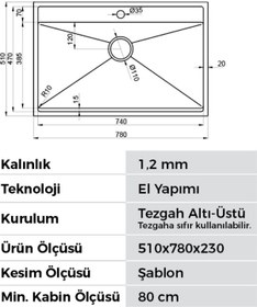 Resim Crauf Poli 6303 Pvd Altın Tek Gözlü 51x78 Cm Paslanmaz Çelik Mutfak Eviyesi Altın 
