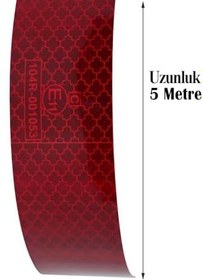 Resim Badem10 Tüvtürk Onaylı Belgeli Bant 5 Metre 5 cm Kırmızı Reflektörlü Reflektif Fosforlu Şerit Bant İkaz Bandı 