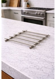 Resim Karteya Krom Nihale, Pratik Kullanışlı Metal Nihale Sunum Ve Çeyizlik Tencere Altlığı Gri 