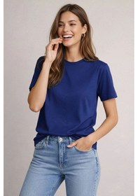 Resim Kadın Tişört Osy Modal Yumuşak Dokulu Kumaş Bisiklet Yaka T-shirt - Lacivert 