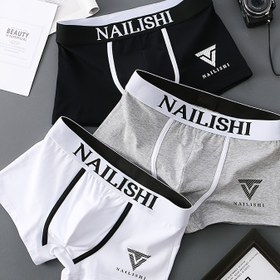 Resim 3-Pack Erkek Pamuklu Boxer Briefs, Alfabe Baskı, Orta Esneklikli Örgü Kumaş, %95 Pamuk %5 Elastan, Rahat Nefes Alabilen İç Çamaşırı, Casual Kısa Pantolon, 130gsm 