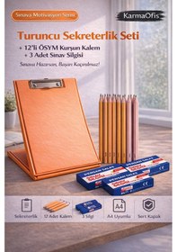 Resim Turuncu Sekreterlik Seti + 12 Li Ösym Kurşun Kalem + 3 Sınav Silgisi Sınav Hazırlık Seti 
