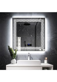 Resim Dorein Beyaz Led'li Lazer Kumlamalı Lavabo & Banyo Aynası Dokunmatik Sensörlü 60 X 60 