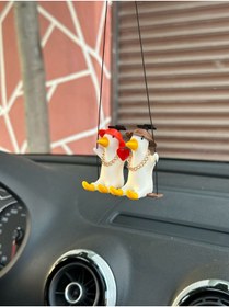 Resim 3dbaydesign AŞK ve SEVGİYİ simgeleyen Altın Zincirli Sallanan Şapkalı Cift Ördek Yeni Trend Dikiz Ayna Süsü 