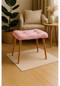 Resim Makyaj Masası Pufu, Pembe Peluş Kumaş, Ayak Uzatmalık Puf, Dekoratif Puf Pembe 