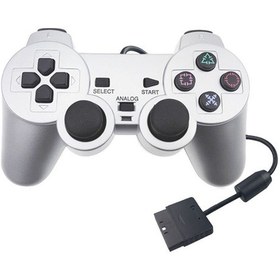 Resim Kablolu Gamepad Çift Motorlu Titreşim Gümüş Yakıt Enjeksiyonlu Gamepad Ps2 İçin Uygun 