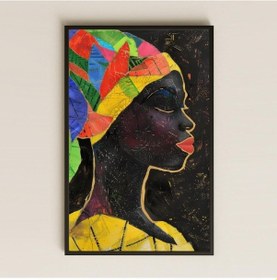 Resim Geometrik Başörtülü Siluet Afro Kadın Şeffaf Pleksi Tablo 