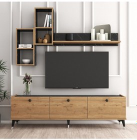 Resim MOXEN MT2 MİRA DUVAR RAFLI TV SEHPASI - KİTAPLIKLI TV ÜNİTESİ 