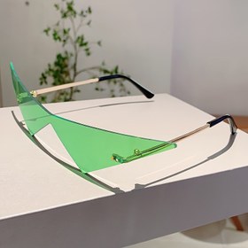 Resim 1 Adet Yeni Kadın Çerçevesiz Üçgen Gözlük Moda Trendi Altın Ayak Tasarımı Yeşil Günlük ve Parti Gözlüğü 