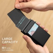 Resim Erkekler İçin Slim RFID Engelleme Cüzdan - Ultra-İnce Kredi Kartı Tutucu, Nakit Bölmesi, Çalma Koruması, Şifreli Kimlik/Pasaport Yuvası (10+ Banknot Kapasitesi) Seyahat ve Günlük Kullanım İçin Mükemmel Hediye (Siyah) 