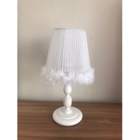 Resim Bebek Çocuk Odası Abajur Beyaz Tül Beyaz Tüylü 