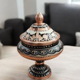 Resim Bakır Center Bakır Şekerlik 21*11 cm Saf Bakır Şekerlik Siyah El Işlemeli Bakır Çikolatalık Erzurum Bakır Gondol 