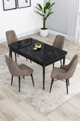 Resim Canisa Kar Serisi Siyah Mermer Desen Masa 80x132 Açılabilir Mdf Mutfak Masa Takımı 4 Cappucino Sandalye 