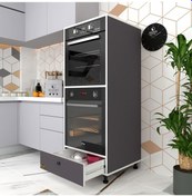 Resim Kenzlife fırın dolabı naime gri 145*60*56 mutfak çekmeceli ayaklı banyo kiler ofis 