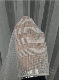 Resim Keten Tül Perde Dökümlü Etek Çizgili 1/2 Seyrek Pile Tül Ekru 