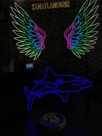 Resim Köpek Balığı Figürlü Dekoratif Neon Tabela Mavi 