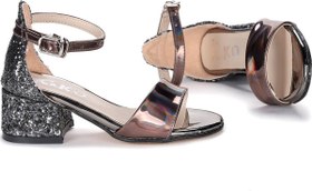 Resim Kiko Kids 768 Ayna Çam Günlük Kız Çocuk 3 Cm Topuklu Sandalet Ayakkabı Platin 