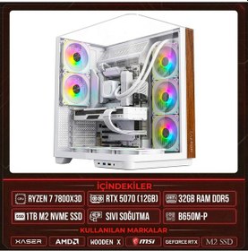 Resim Xaser Wooden X120 R7-7800X3D 32 GB 1 TB M.2 NVMe SSD 12 GB RTX5070 Free Dos Masaüstü Oyuncu Bilgisayarı 