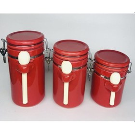 Resim Benante Seramik Ahşap Kaşıklı Kelepçeli Kavanoz Seti Çok Renkli 