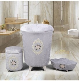 Resim Shems Gri 3Lü Kadife Banyo Kirli Çamaşır Sepeti Seti Gri 