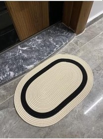 Resim Roma Serisi Jüt, Desenli Kapı Önü, Paspas, Banyo Paspası, Balkon Paspası/Hediyelik, Ev Eşyası KremSiyah 40 x 70 