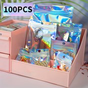 Resim 100 Adet LuxeCraft Holografik Mylar Poşet, Koku Geçirmez Tekrar Kapanabilir PET Hediye Çantaları Takı, Boncuk, El Sanatları ve Kozmetik İçin 