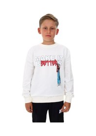 Resim Ekkokids Erkek Çocuk Make It Better Yazılı Sweatshirt-13415-beyaz Beyaz 