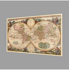 Resim Camdan Tablo (1333) Eski Dünya Haritası 4mm Dayanıklı Cam Tablo Temperli Cam, World Map Görsel 36 x 24 