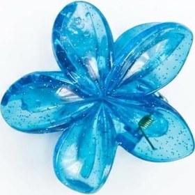 Resim Lotus Saç Tokası - Büyük Boy 8 cm, Tekli Saç Tokası, Lotus Çiçeği Tasarımı (Pırıltılı Mavi) 