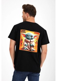 Resim Erkek Yapay Zeka Tasarım Sırt Aplike Özel Baskılı %100 Pamuklu Penye Regular Fit T-shirt Bebekyoda Siyah 