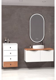 Resim BELISSIMO 100 CM BEYAZ LAVABOLU BANYO DOLABI - BEYAZ / KAYIN (YAN ÜNİTE DAHİL) 