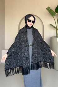 Resim Leopar Şal Panço Siyah - Standart 