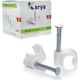 Resim Karya Kroşe 2 Numara Çelik Çivili 6 mm (Data - Anten Kabloları Için) 100LÜ Paket Karya 