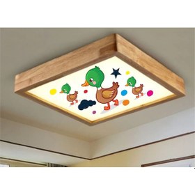 Resim Ahşap Çerçeve Tavan Led Aydınlatma Avize 30X30Cm Kids Ördek Beyaz 