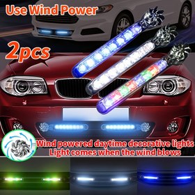 Resim 2 adet Araba Rüzgar Gücü ile Çalışan Araba LED Fan Işık Döndürme Fan Lambası Otomobil Dekoratif lamba Kullanım Rüzgar Enerjisi parıltısı 