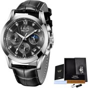 Resim Hanyang Gümüş Siyah Lıge Moda Lüks Kuvars Erkek Izle Rahat Spor Iş Izle Erkekler Için Su Geçirmez Askeri Saat Adam Chronograph Reloj Hombre (Yurt Dışından) 