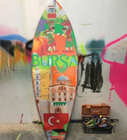 Resim Bursa Temalı Pleksi Dekoratif Sörf Tahtası – Duvara Asılabilir Şehir İkonik Tasarım Tablo - 50x150 Cm 