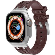 Resim Saati Ultra 49mm Timsah Dokusu Sıvı Silikon Saat Bantı Gümüş Koyu Kahverengi 